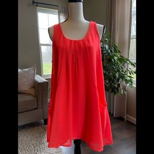 Bright Orange Sleeveless Swing Dress with Pockets Size Sm…